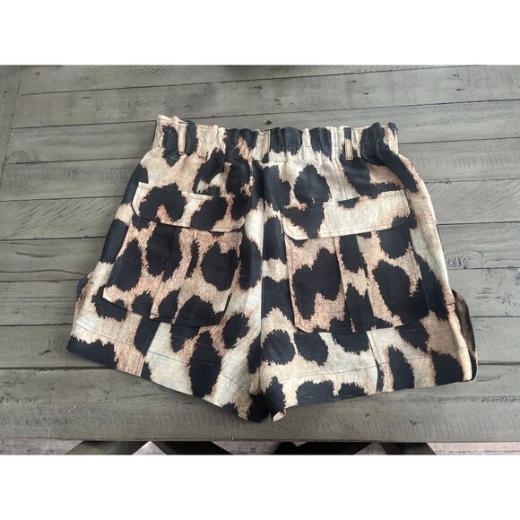 GANNI Silk Linen Leopard Print Shirt + Matching Shorts SET Size 32 XS - Picture 8 of 13